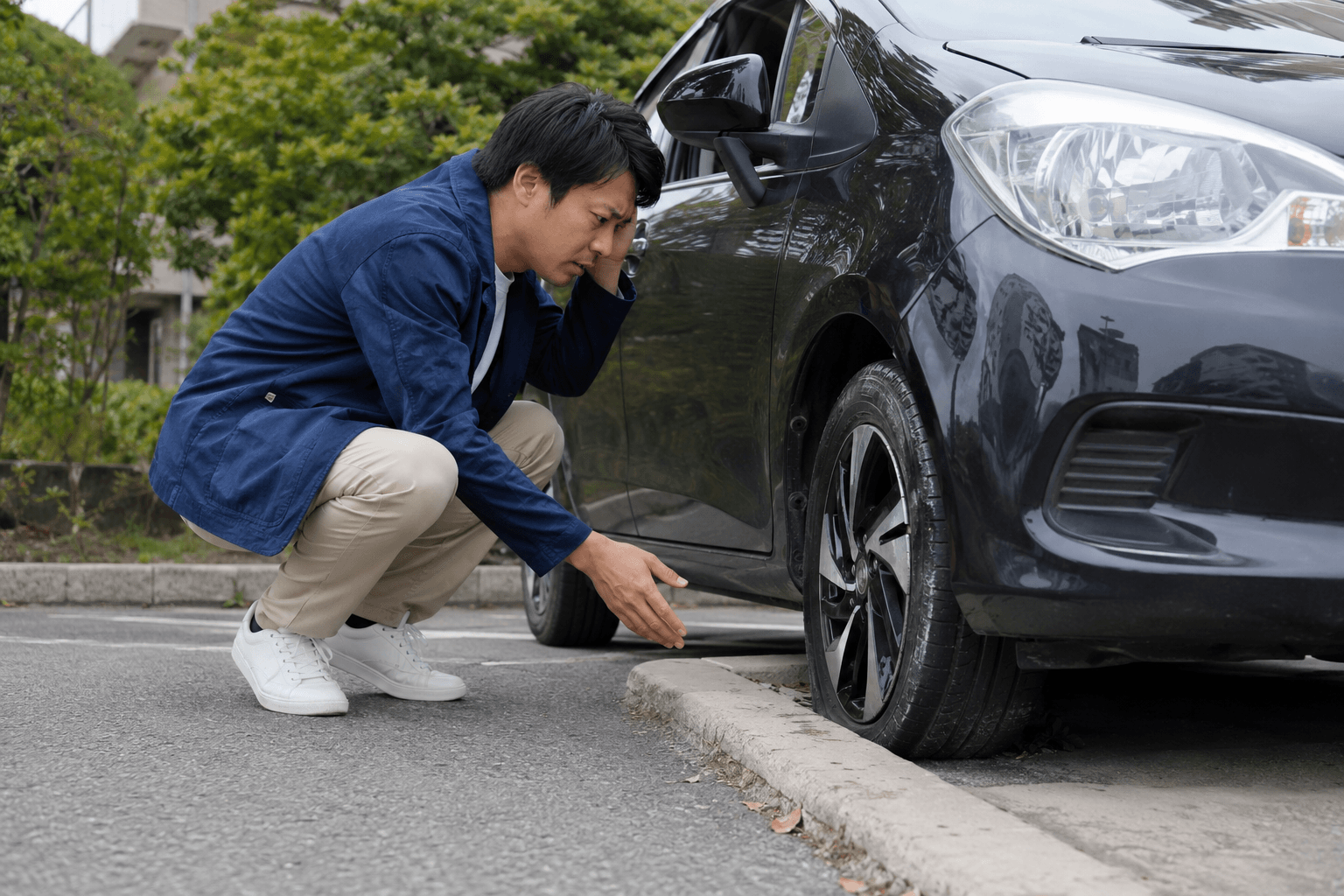 縁石に乗り上げた後は走行しても大丈夫?